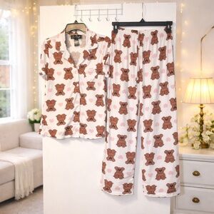✨ Star Dust Teddy Bears & Hearts Matching Pajama Set Size S